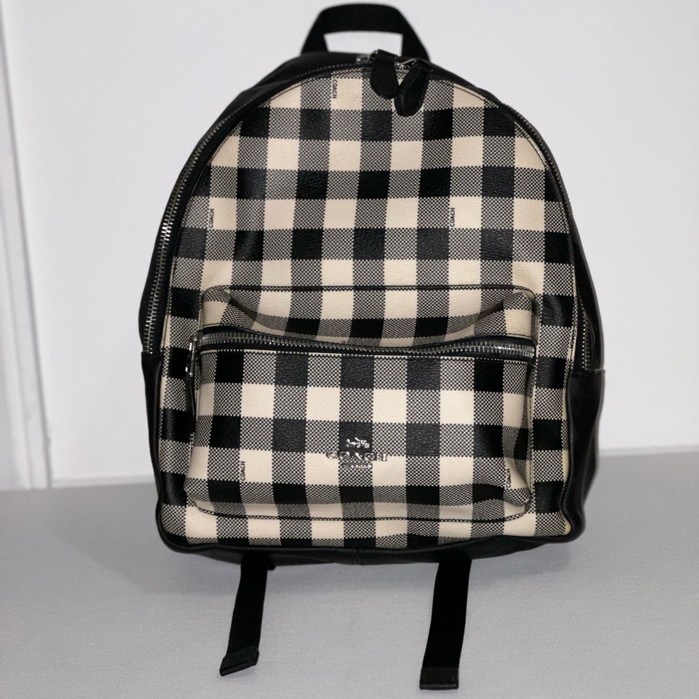 Like New Plaid black and white Coach Backpack!